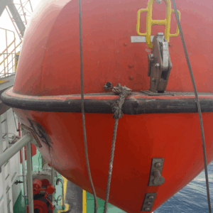 Enclosed lifeboat release gear inspection performed by OJ Safety in Tallinn, Estonia – RINA approved service under IMO MSC.402(96) ensuring fleet compliance and safety