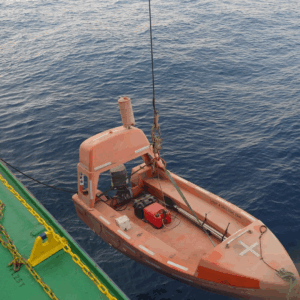 Rescue boat and lifeboat inspection by OJ Safety technician in Riga, Latvia – RINA approved annual and five-year service under IMO MSC.402(96) covering Baltic Sea ports