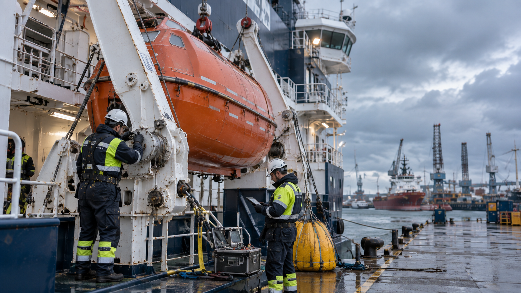 Davit & Lifeboat Load Testing in European Ports: 110% SWL, Brake Tests, Class Witness and Certification