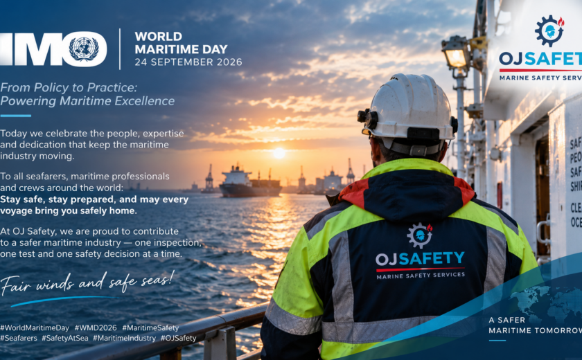 World Maritime Day 2026 celebrating seafarers, maritime safety and safer vessel operations with OJ Safety